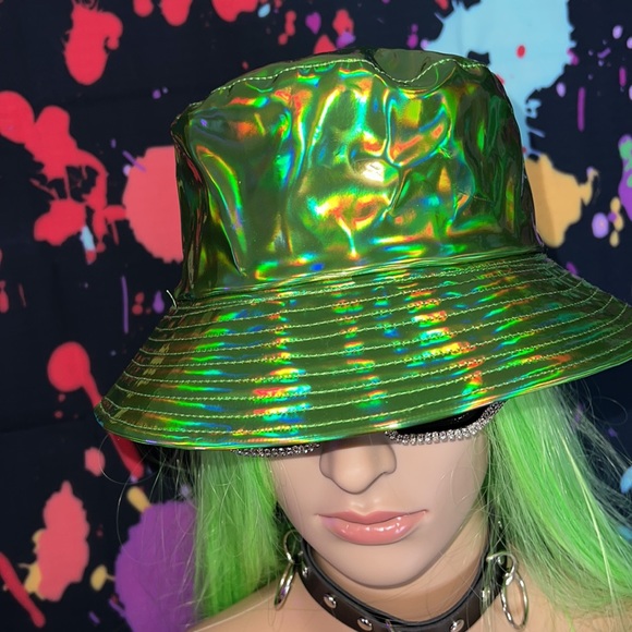 I Heart Raves Accessories - New, Holographic Green Bucket Hat